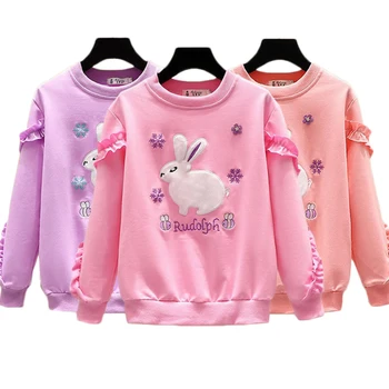 Пролет-Есен Hoody За Момичета 2022 г., Модни Корейската Версия, Пуловер За Момичета, Върхове със Сладък Заек, Детски Дрехи от 4 до 12 години