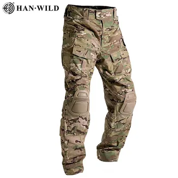 Мъжки бойни панталони с наколенниками страйкбол тактически военни армейските панталони Multicam СР туристически камуфляжные панталони с много джобове