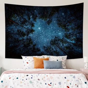 Горско Дърво на Нощното Небе Звездна Галактика Гоблен Стенен Гоблен Млечния Път Стенен Гоблен на Гоблен за Общежития Спалня Хол