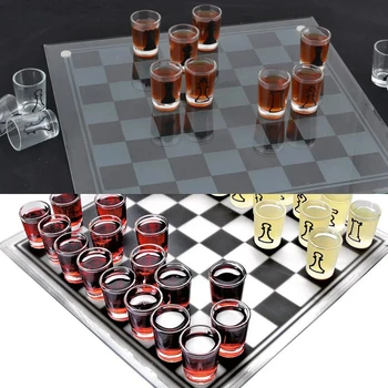 Международен Шахматен Комплект Интерактивна Стъклена Шахматната Дъска, Пиене, Игра Набор От Изящна Изработка И Развлекателна Игра За Парти